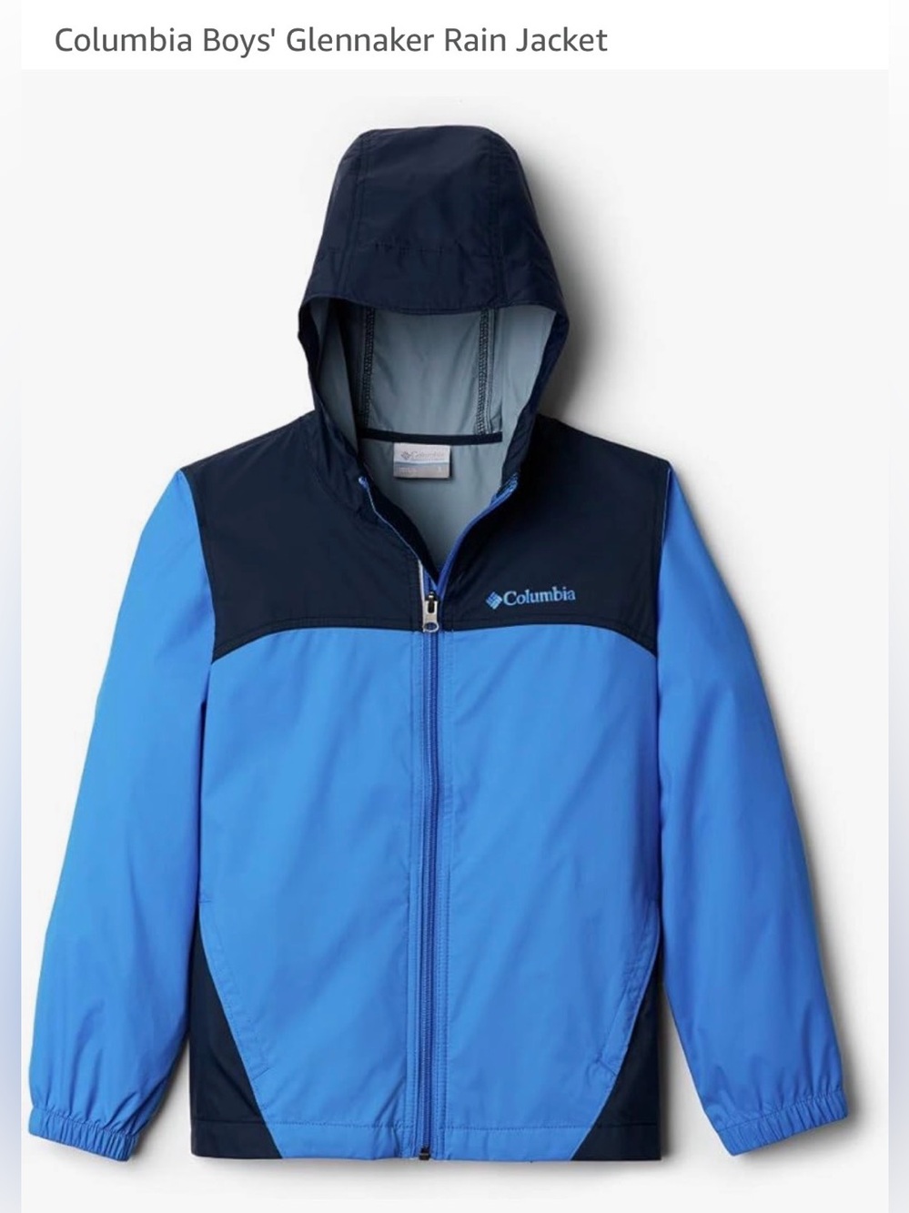 Columbia Glennaker Blue and Black Hooded Raincoat Windbreaker- Kids 10- 12 M
